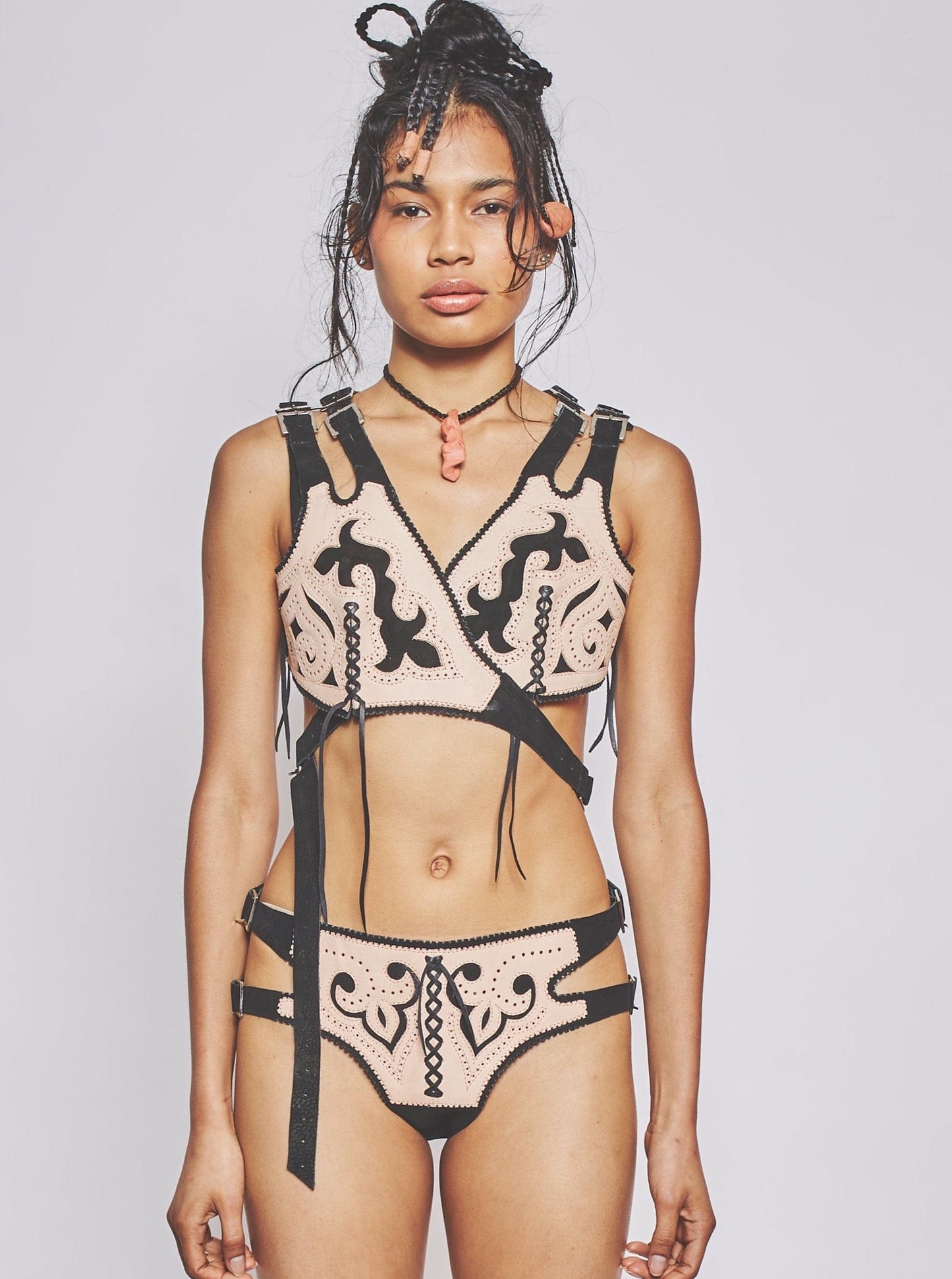 Veg-Tan Leather Bra Black-VEREDAS-APOC STORE