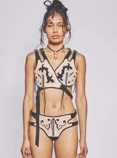 Veg-Tan Leather Bra Black-VEREDAS-APOC STORE