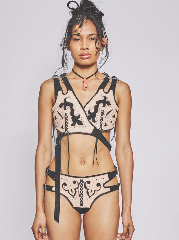 Veg-Tan Leather Bra Black-VEREDAS-APOC STORE