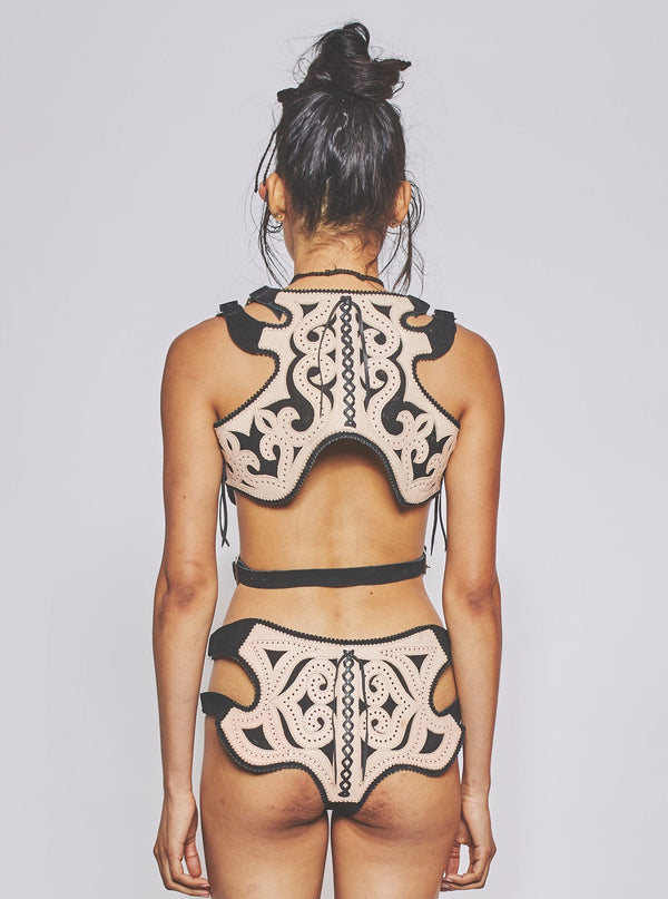 Veg-Tan Leather Bra Black-VEREDAS-APOC STORE