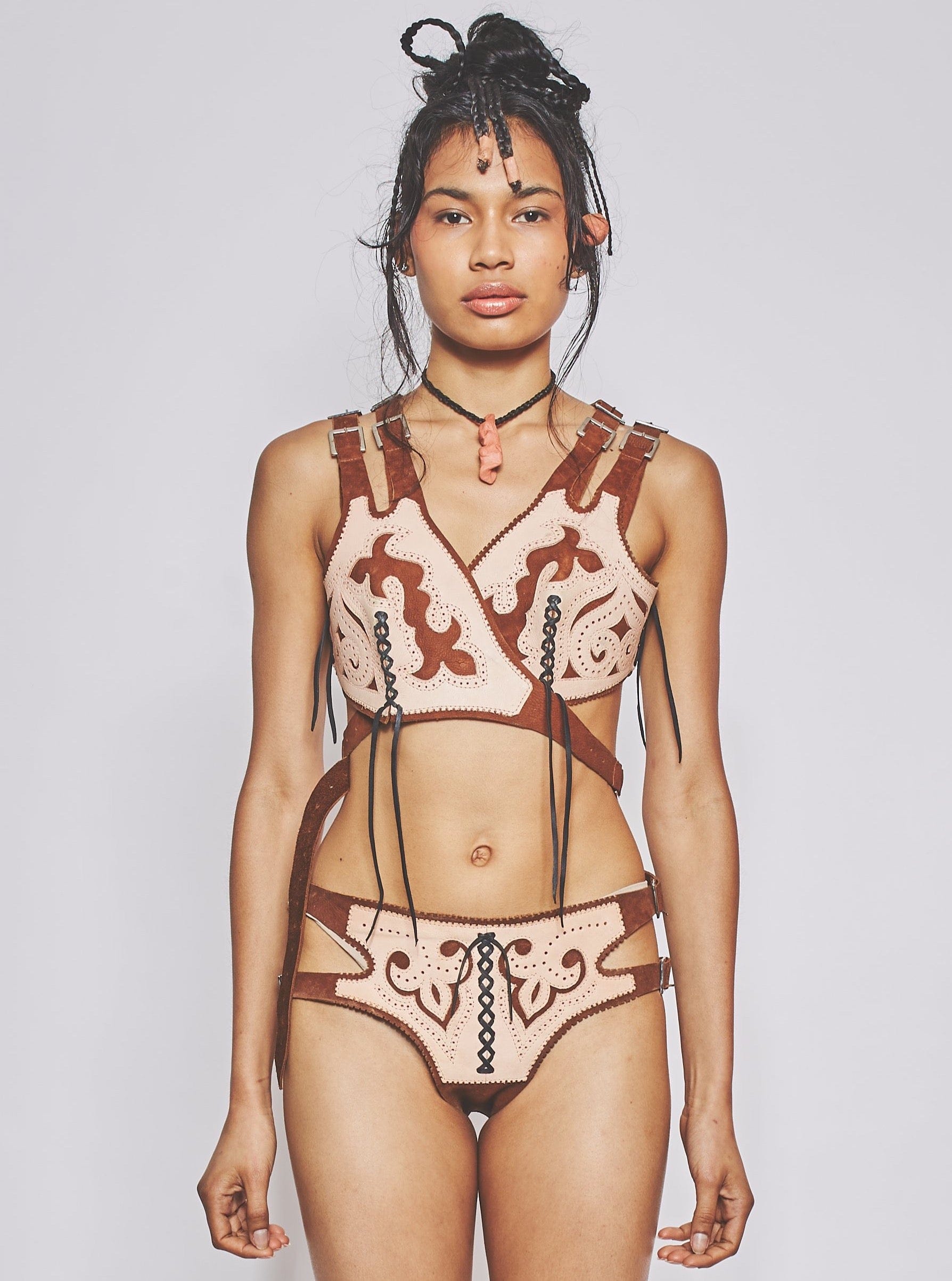 Veg-Tan Leather Bra Brown-VEREDAS-APOC STORE