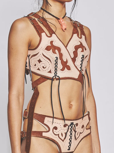 Veg-Tan Leather Bra Brown-VEREDAS-APOC STORE