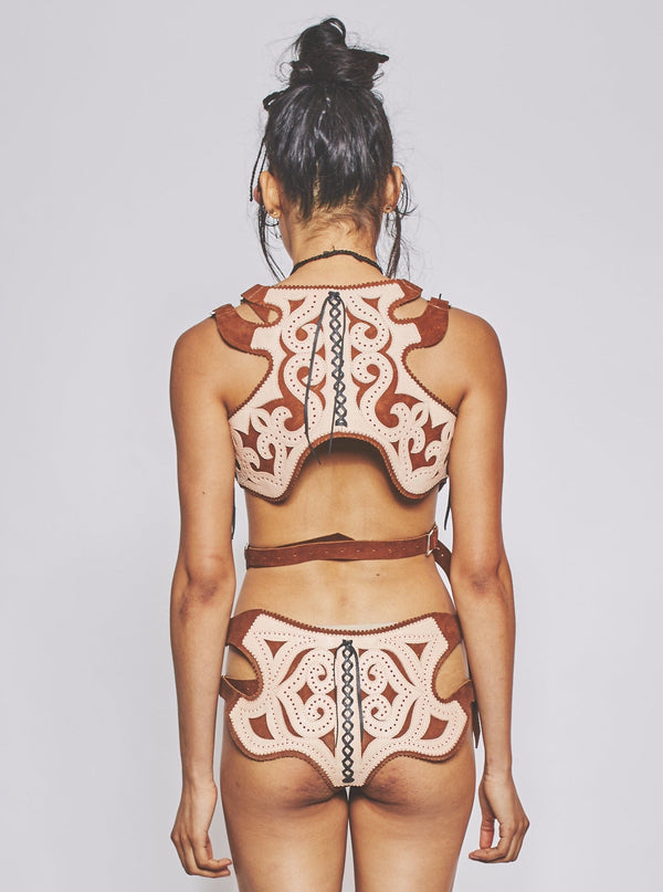 Veg-Tan Leather Bra Brown-VEREDAS-APOC STORE