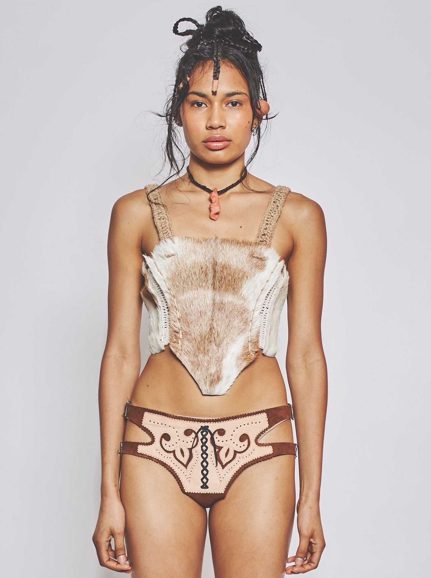 Goat Hide Corset Brown-VEREDAS-APOC STORE