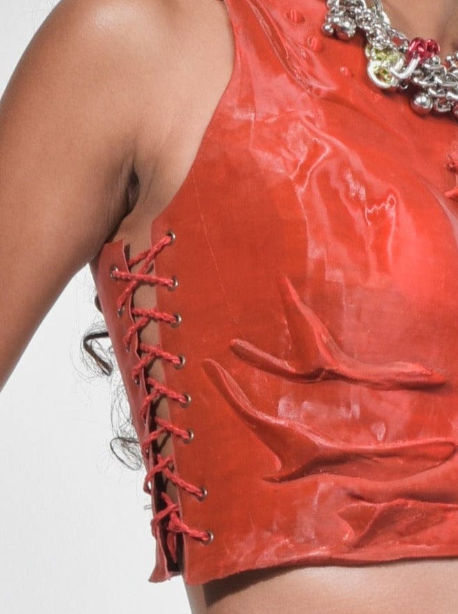 Crimson Red Torax Latex Top-VEREDAS-APOC STORE