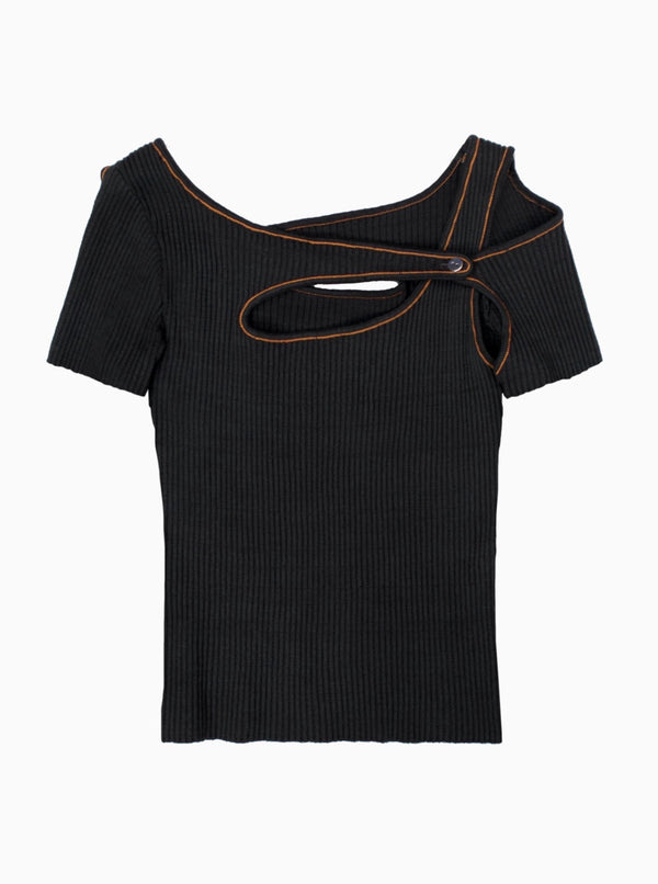 Score Knit Top Shortsleeve Black-René Scheibenbauer-APOC STORE
