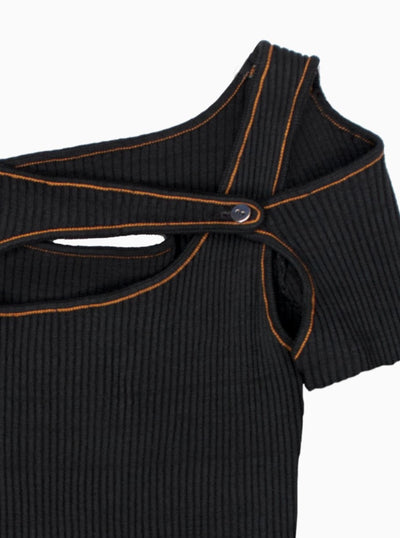 Score Knit Top Shortsleeve Black-René Scheibenbauer-APOC STORE