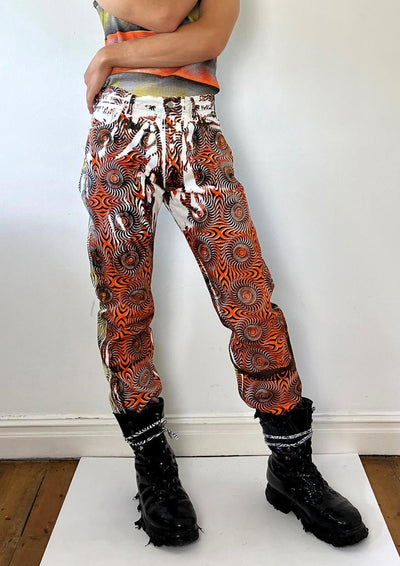 Orange & Yellow Spiral Print Jeans-Pip Paz-Howlett-APOC STORE