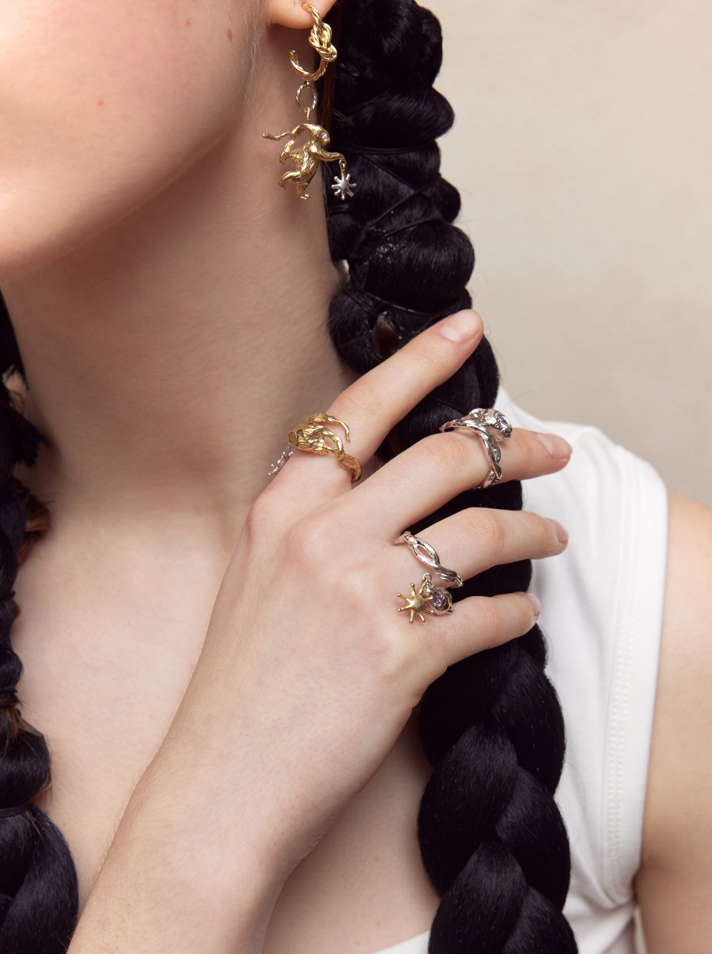 Silver Lucky Rabbit Ring with Stars-Ancient Future-APOC STORE