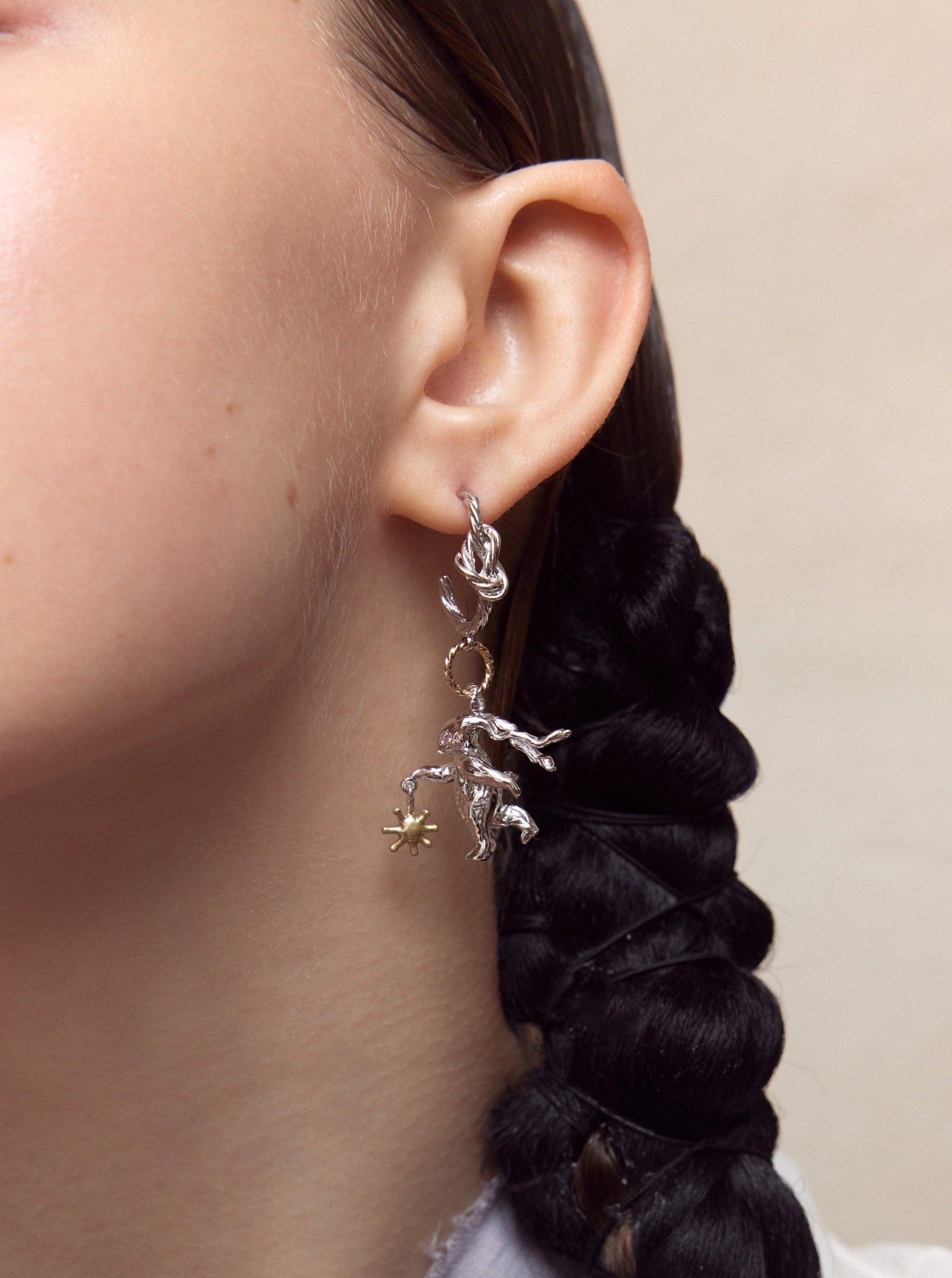 Silver Lucky Rabbit Solo Dance Earrings Knot-Ancient Future-APOC STORE