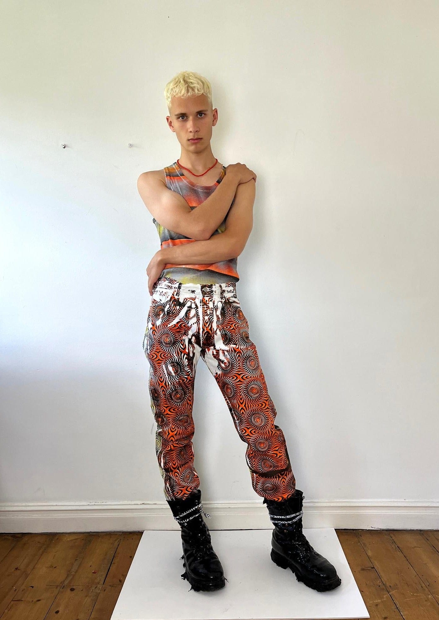 Orange & Yellow Spiral Print Jeans-Pip Paz-Howlett-APOC STORE