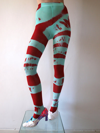 Hand Dyed Tights Teal Red-Celia Calderón Asensio-APOC STORE