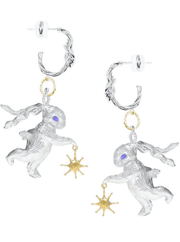 Silver Lucky Rabbit Solo Dance Earrings Knot-Ancient Future-APOC STORE