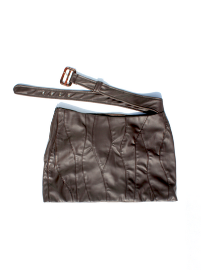 Chocolate Patch Leather Skirt-Soji Solarin-APOC STORE