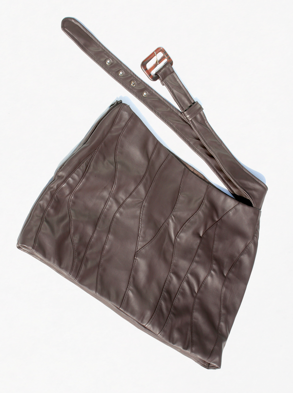 Chocolate Patch Leather Skirt-Soji Solarin-APOC STORE