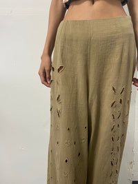Natural Hand Dyed Triple Embroidered Trousers-Luna Del Pinal-APOC STORE