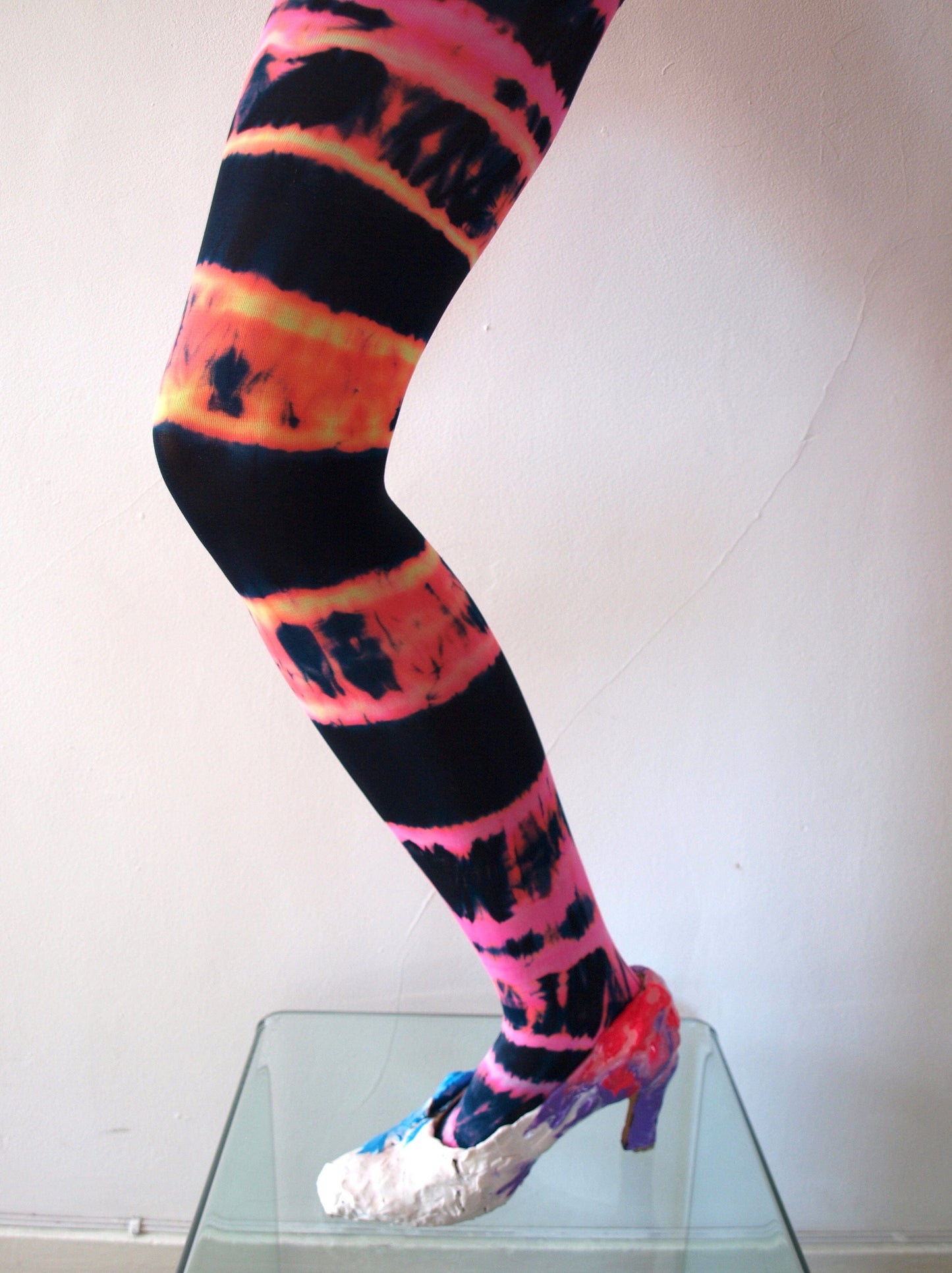 Hand Dyed Tights Pink Black Multicolour-Celia Calderón Asensio-APOC STORE