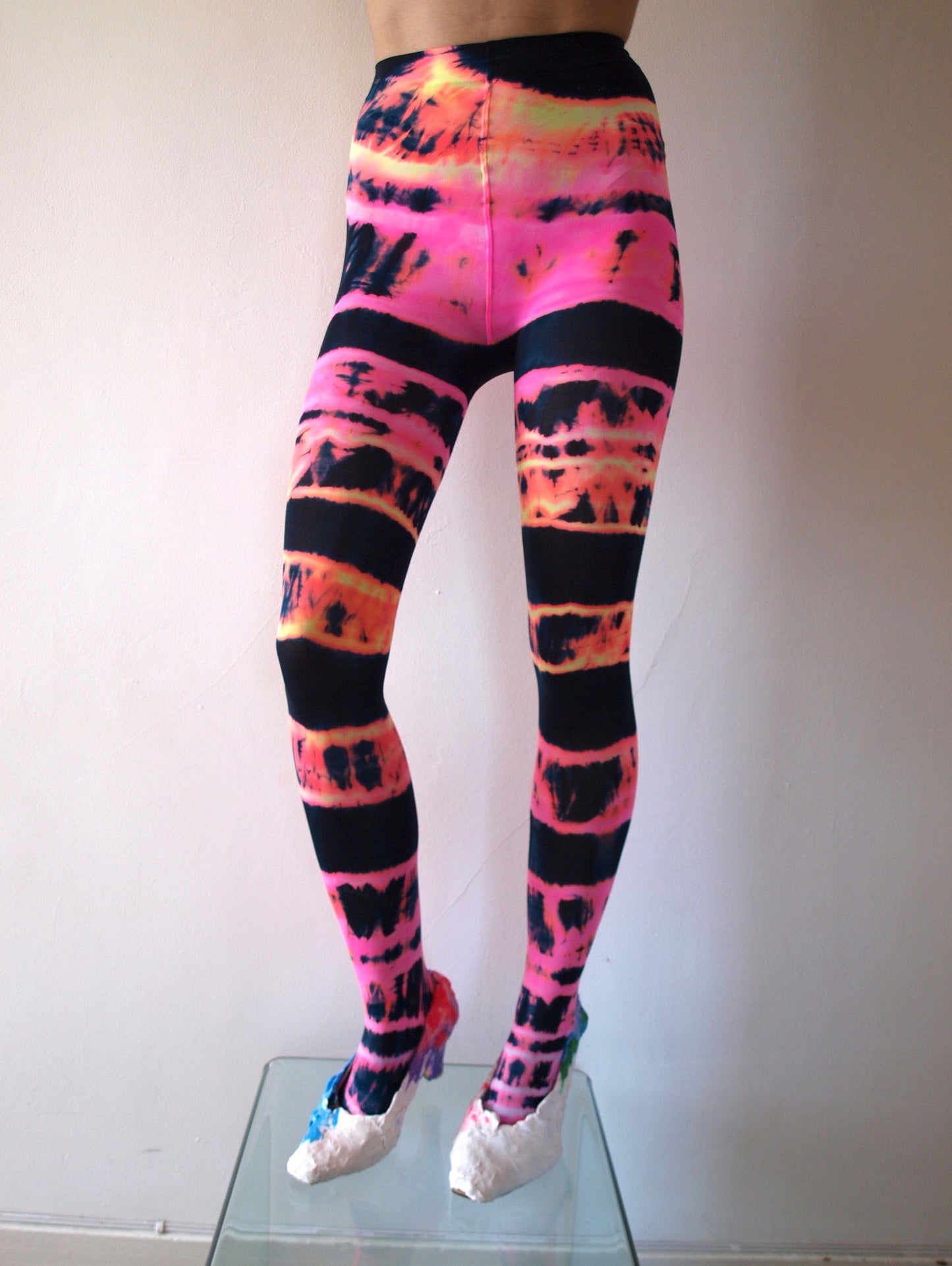 Hand Dyed Tights Pink Black Multicolour-Celia Calderón Asensio-APOC STORE