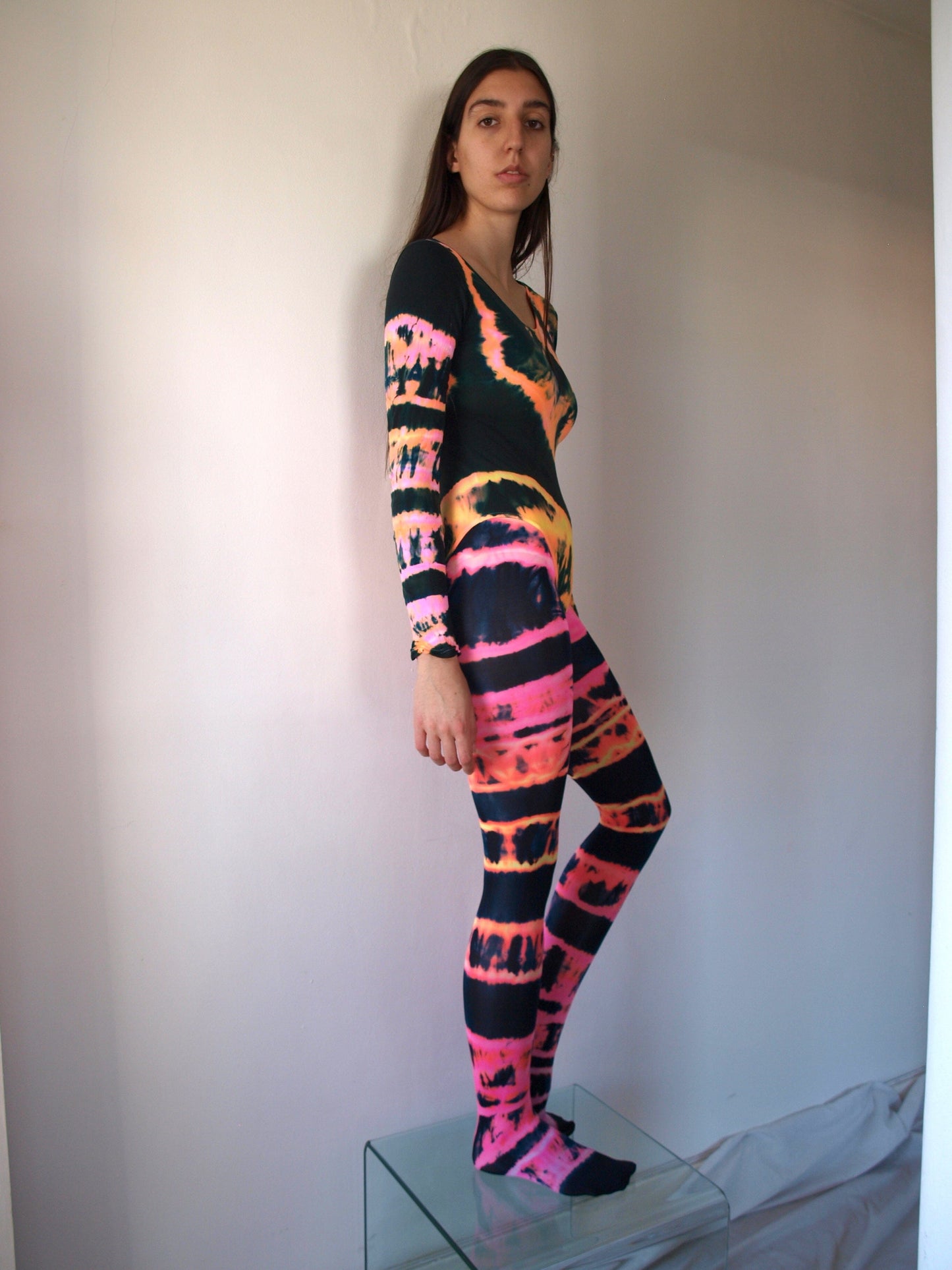 Hand Dyed Bodysuit Orange Multicolour-Celia Calderón Asensio-APOC STORE