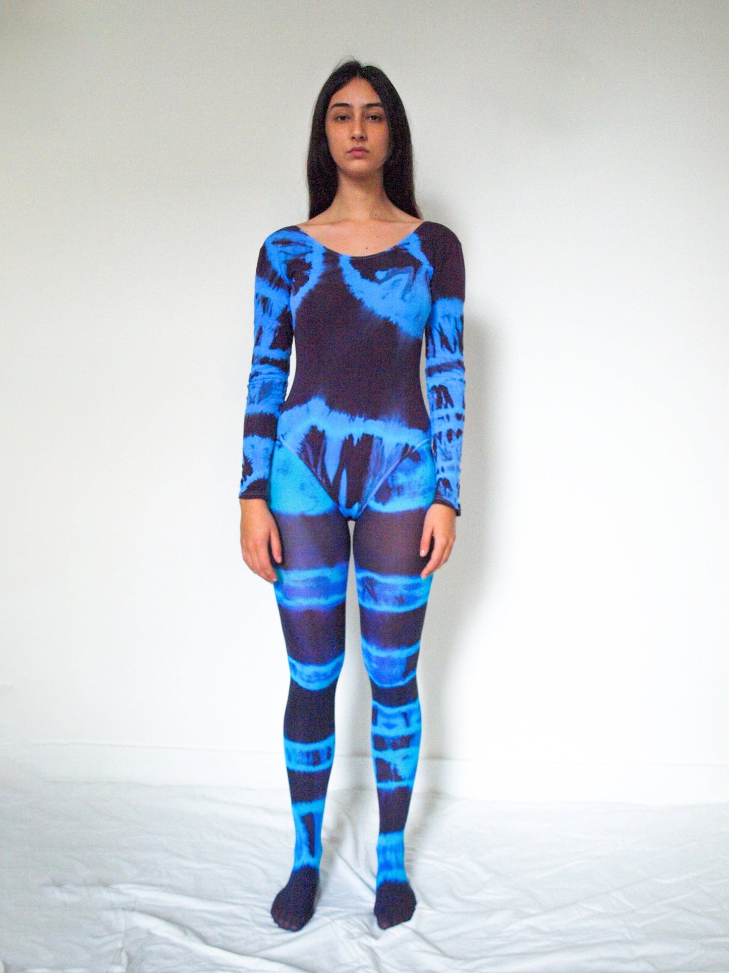 Hand Dyed Bodysuit Blue Black-Celia Calderón Asensio-APOC STORE