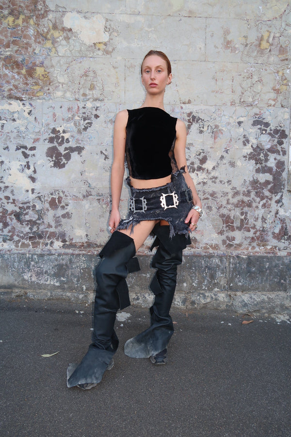 Denim Garter Skirt-Karlaidlaw-APOC STORE