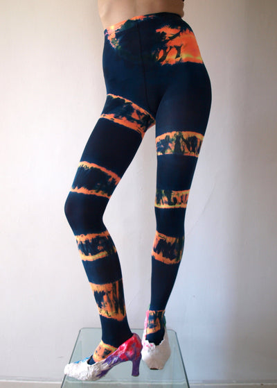 Hand Dyed Tights Black Orange-Celia Calderón Asensio-APOC STORE