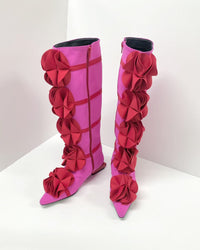 Magenta Pink Guko Knee High Neoprene Boots-Sun Woo-APOC STORE