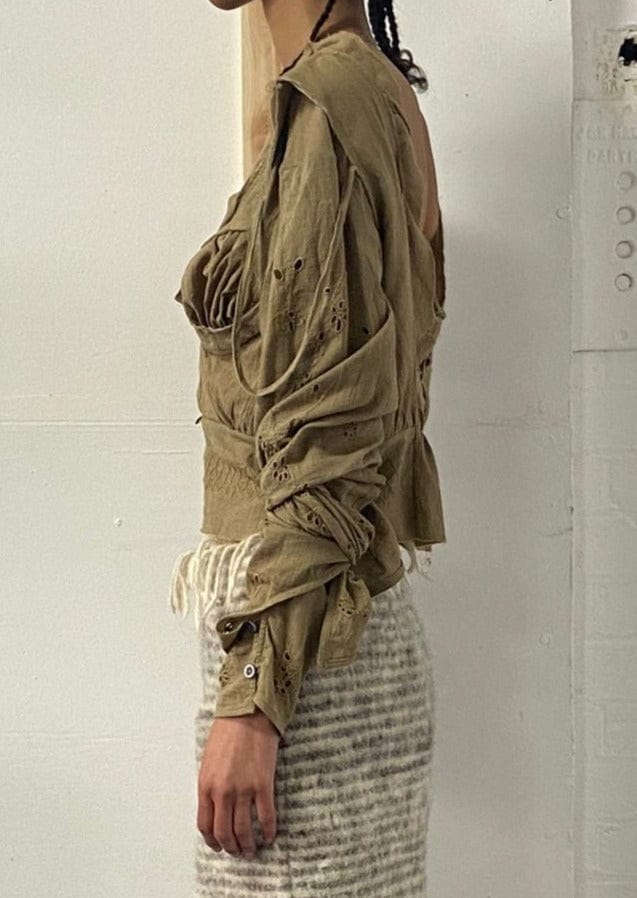 Natural Hand Dyed Triple Embroidered Prairie Top-Luna Del Pinal-APOC STORE