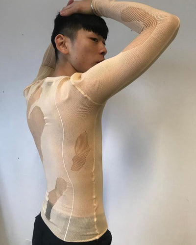 Beige Drop Stitch Knit-Khanh Brice Nguyen-APOC STORE