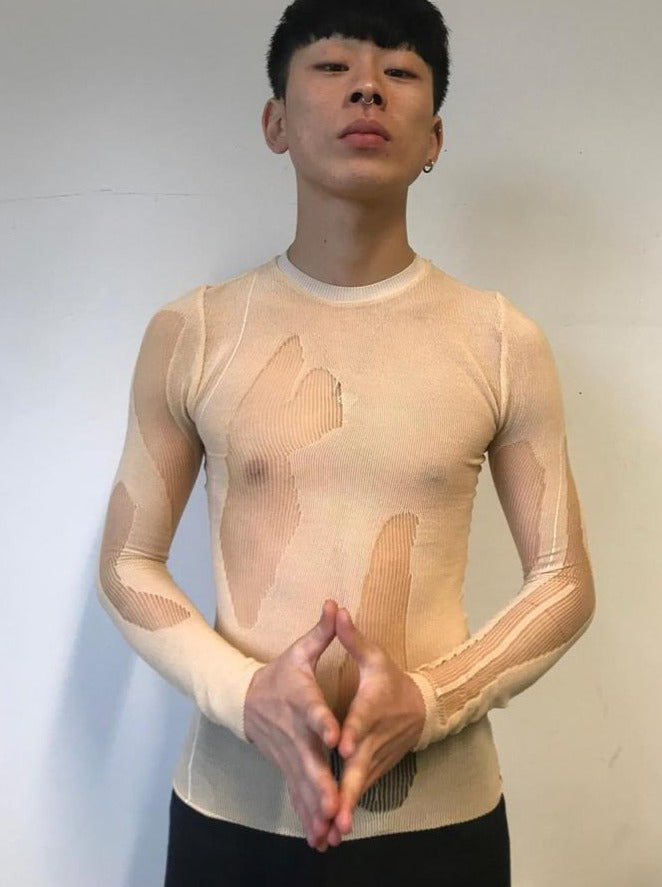 Beige Drop Stitch Knit-Khanh Brice Nguyen-APOC STORE