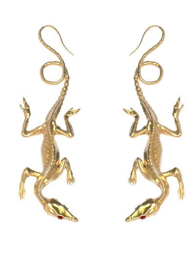 Brass Grass Lizard Earrings-Ancient Future-APOC STORE