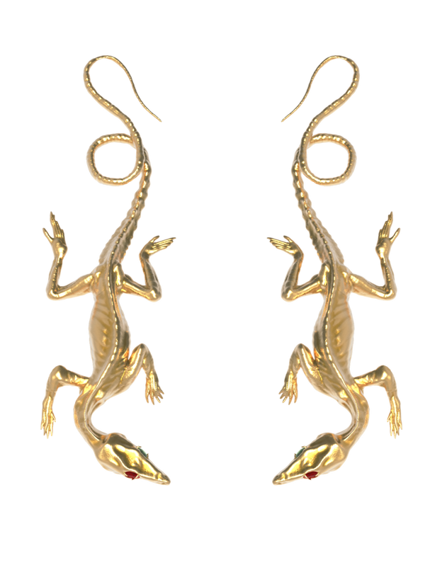 Brass Grass Lizard Earrings-Ancient Future-APOC STORE