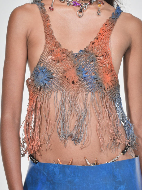 Orange Blue Multicolour Fringe Latex Lace Top-VEREDAS-APOC STORE