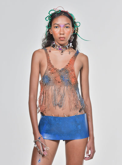 Orange Blue Multicolour Fringe Latex Lace Top-VEREDAS-APOC STORE