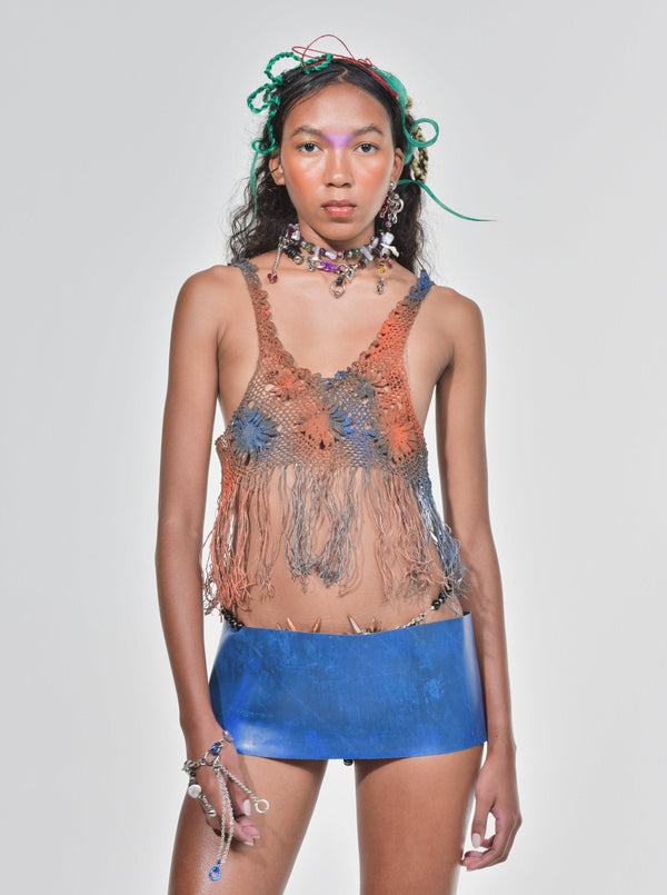 Orange Blue Multicolour Fringe Latex Lace Top-VEREDAS-APOC STORE