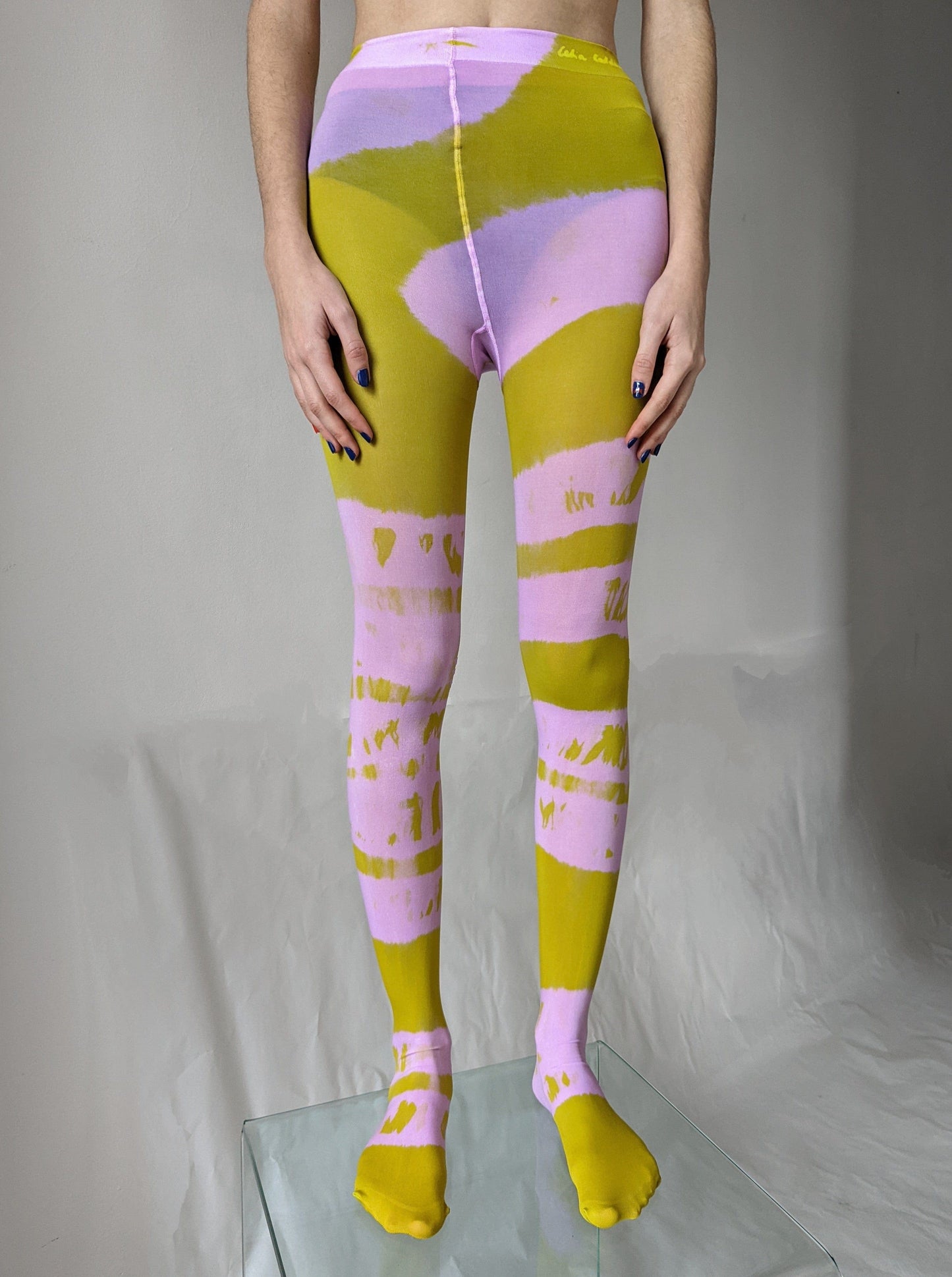 Hand Dyed Tights Green Pink-Celia Calderón Asensio-APOC STORE