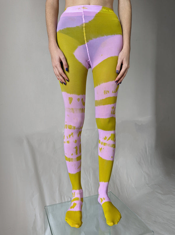 Hand Dyed Tights Green Pink-Celia Calderón Asensio-APOC STORE