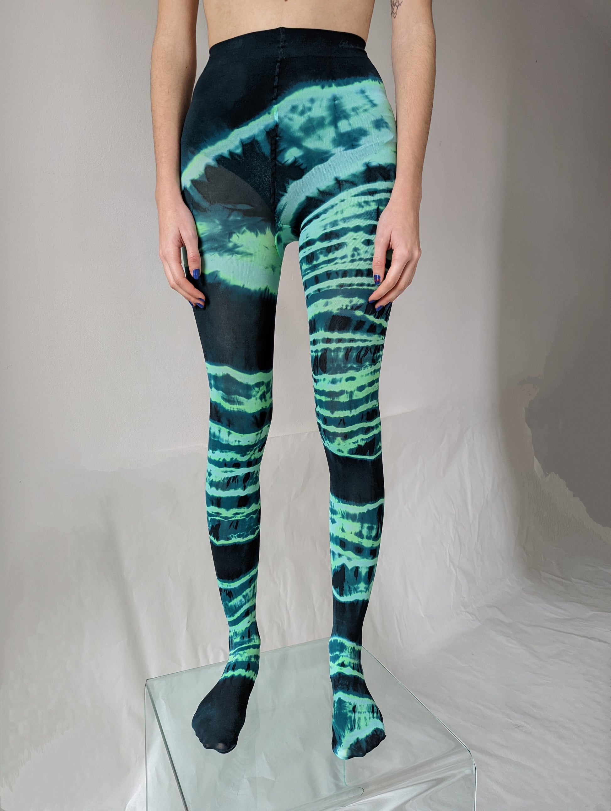 Hand Dyed Tights Teal Multicolour-Celia Calderón Asensio-APOC STORE