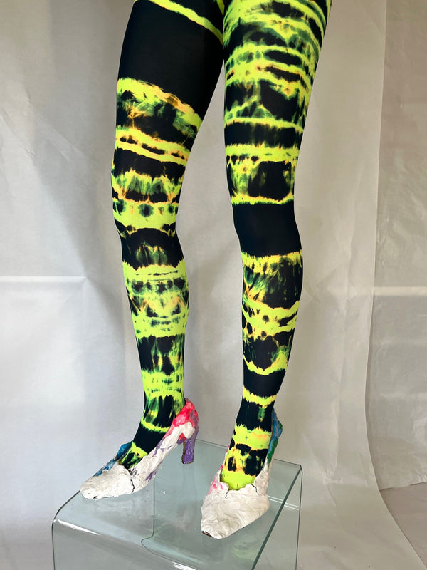 Hand Dyed Tights Green Black-Celia Calderón Asensio-APOC STORE