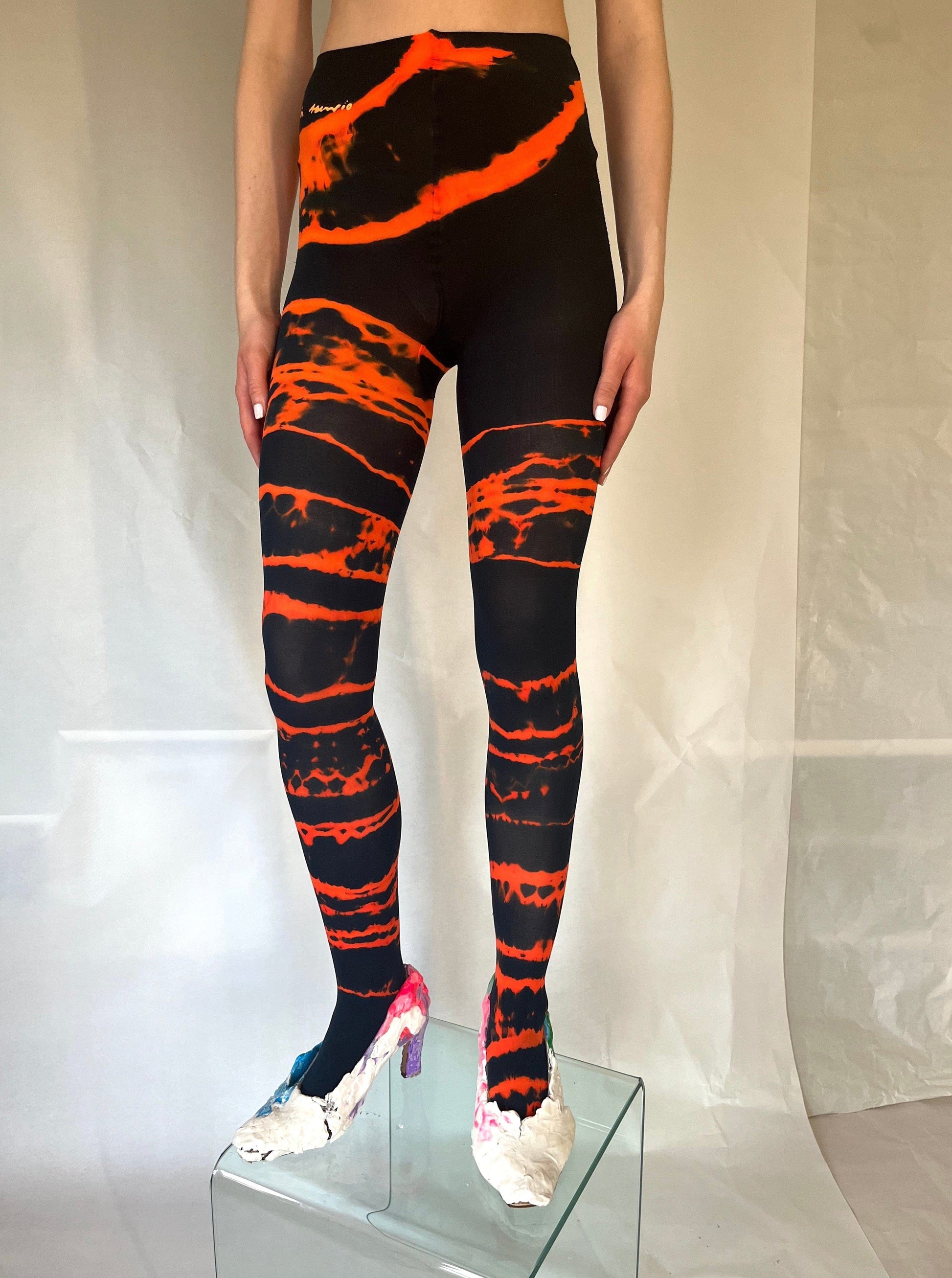 Hand Dyed Tights Orange Black-Celia Calderón Asensio-APOC STORE