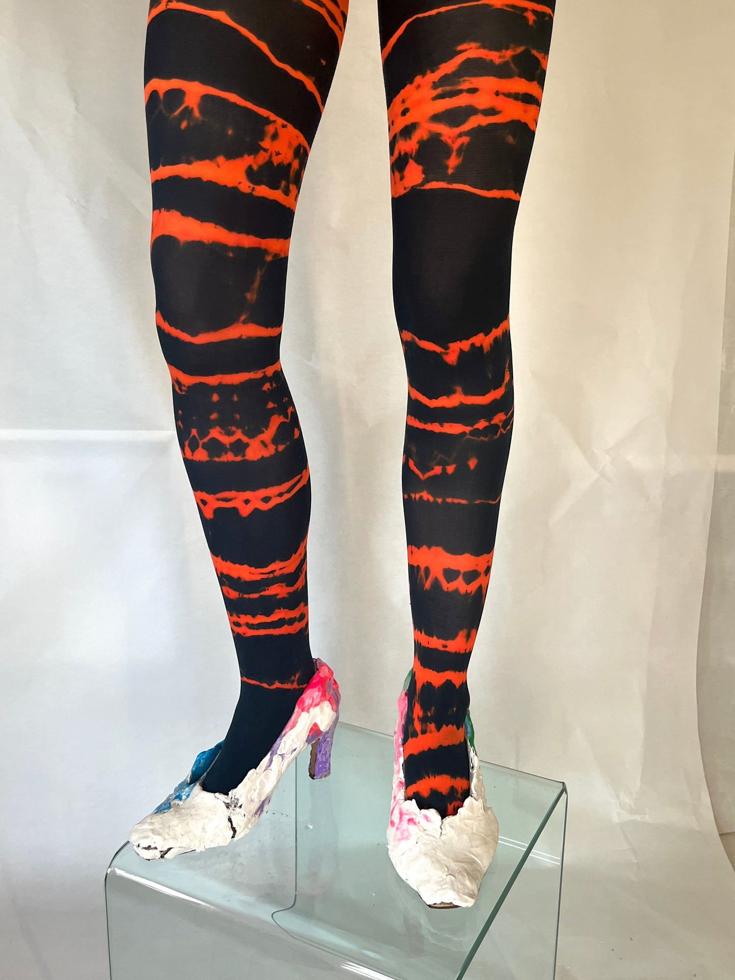 Hand Dyed Tights Orange Black-Celia Calderón Asensio-APOC STORE
