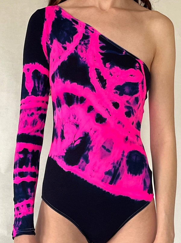 Hand Dyed Bodysuit Pink Black-Celia Calderón Asensio-APOC STORE