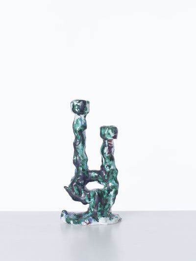 Double Candleholder Green Black-Alex Zeta-APOC STORE