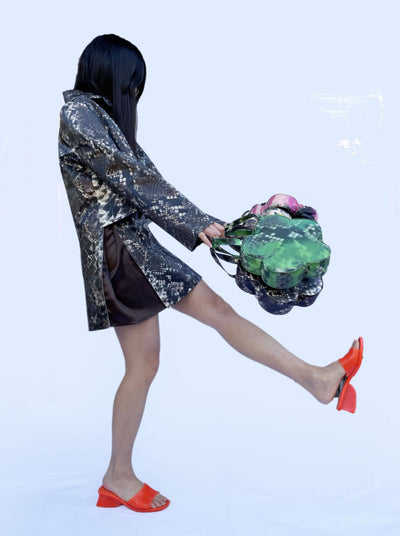 Colour-Changing Brown Python Rubber Mini Skirt-Leeann Huang-APOC STORE