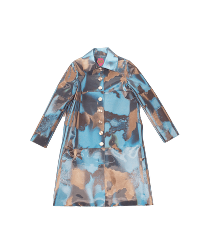 Colour-Flip Blue Cow Lenticular Button-up Knee Length Coat-Leeann Huang-APOC STORE