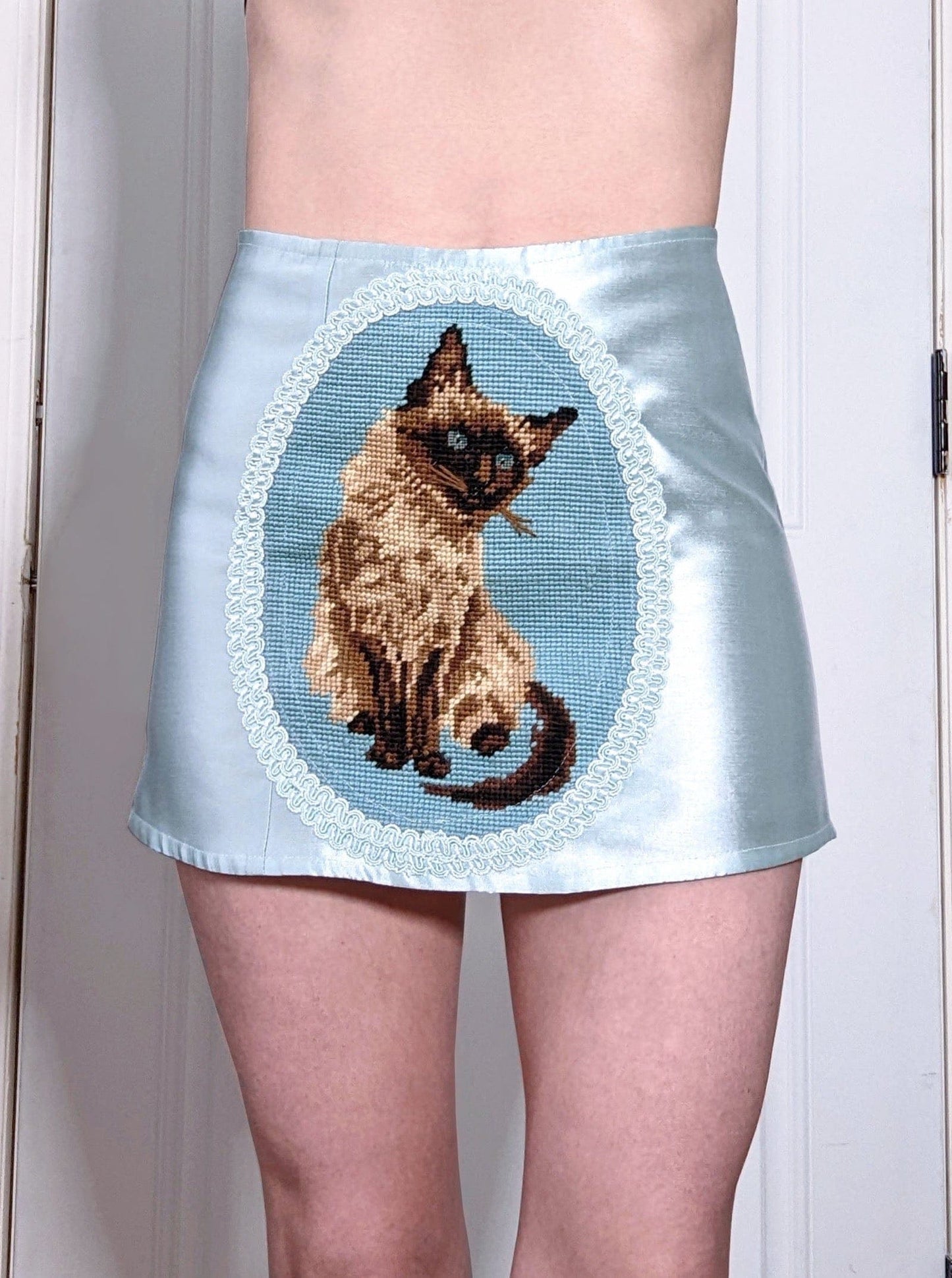 Satin Kitten Needlepoint Skirt-Kristin Mallison-APOC STORE