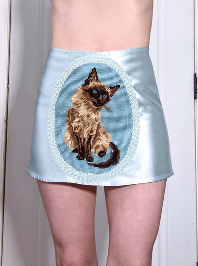 Satin Kitten Needlepoint Skirt-Kristin Mallison-APOC STORE