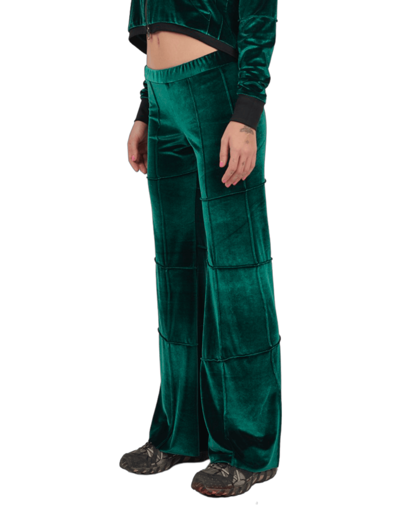 Bottle Green Flare Leg Spider Pants-Karlaidlaw-APOC STORE