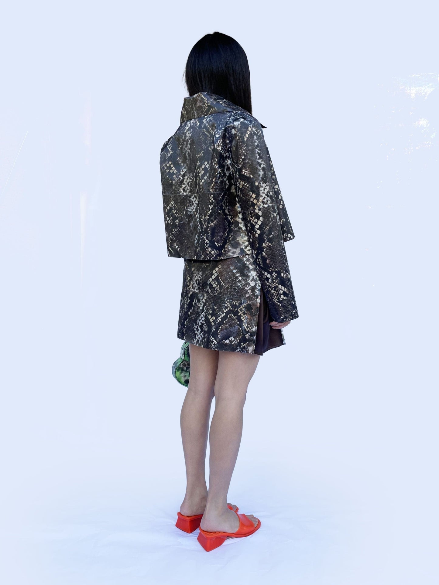 Colour-Changing Brown Python Rubber Mini Skirt-Leeann Huang-APOC STORE