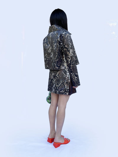 Colour-Changing Brown Python Rubber Mini Skirt-Leeann Huang-APOC STORE